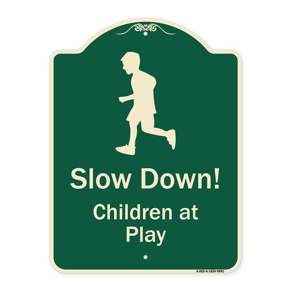 Designer Series-Slow Down Children At Play Green Heavy-Gauge Aluminum, 24" x 18", G-1824-9891